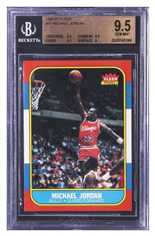 1986-87 Fleer Basketball High Grade Complete Set (132) Plus Stickers Complete Set (11) – Including #57 Michael Jordan BGS GEM MINT 9.5 Rookie Card!